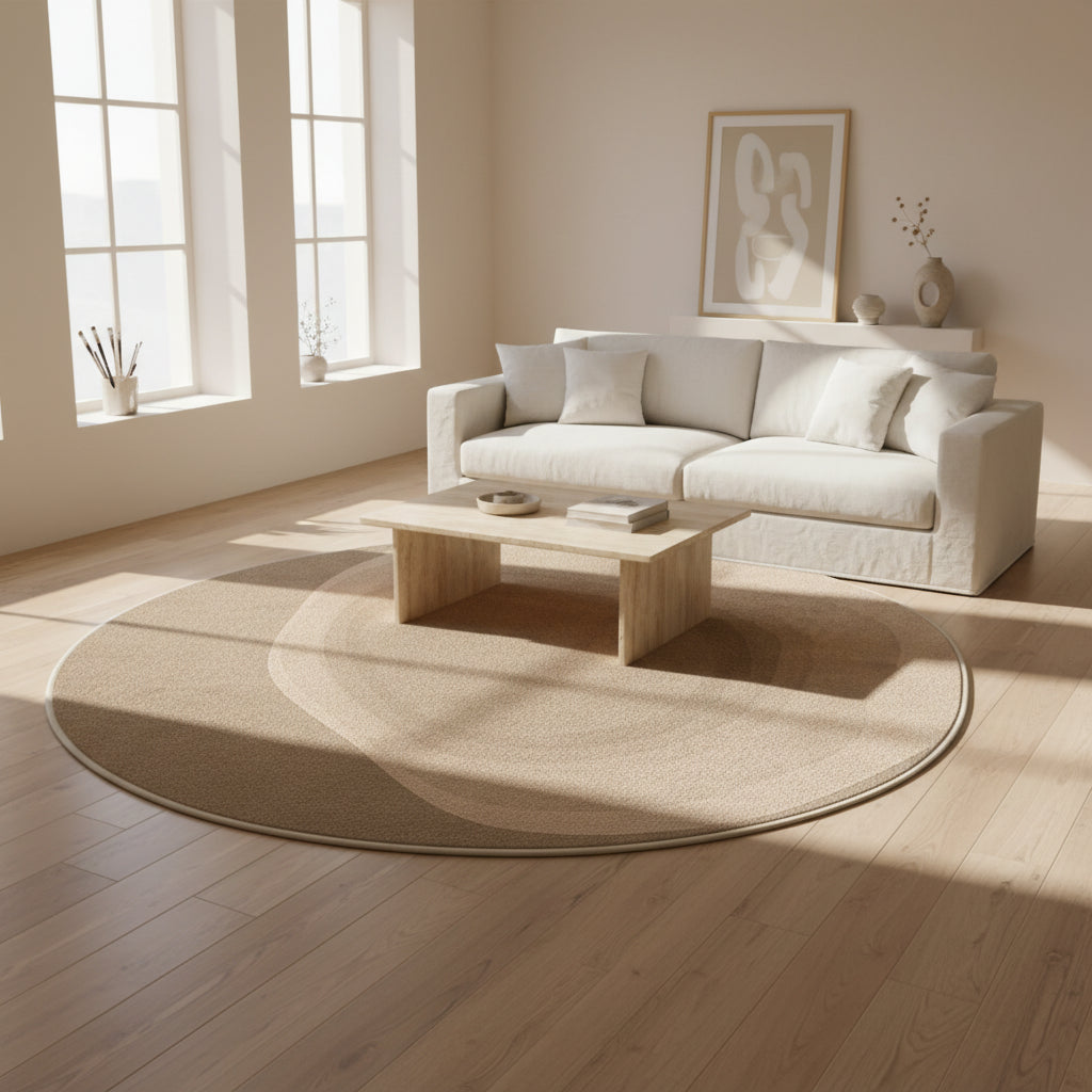 Tapis rond dégradé beige brun salon moderne