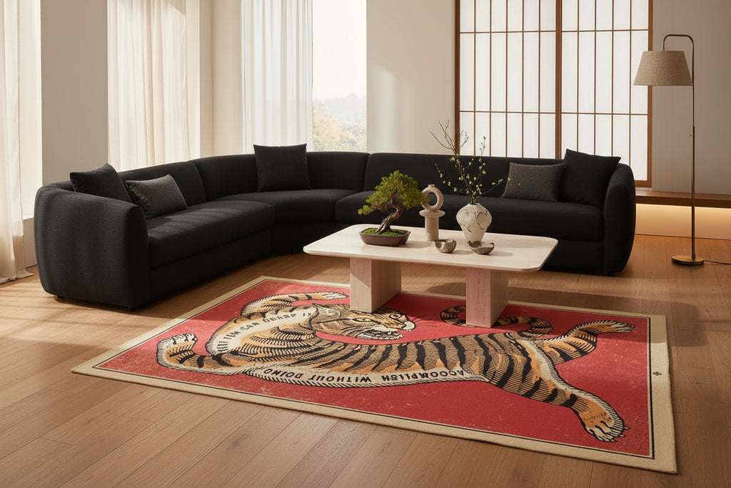 tiger red rug in a living room