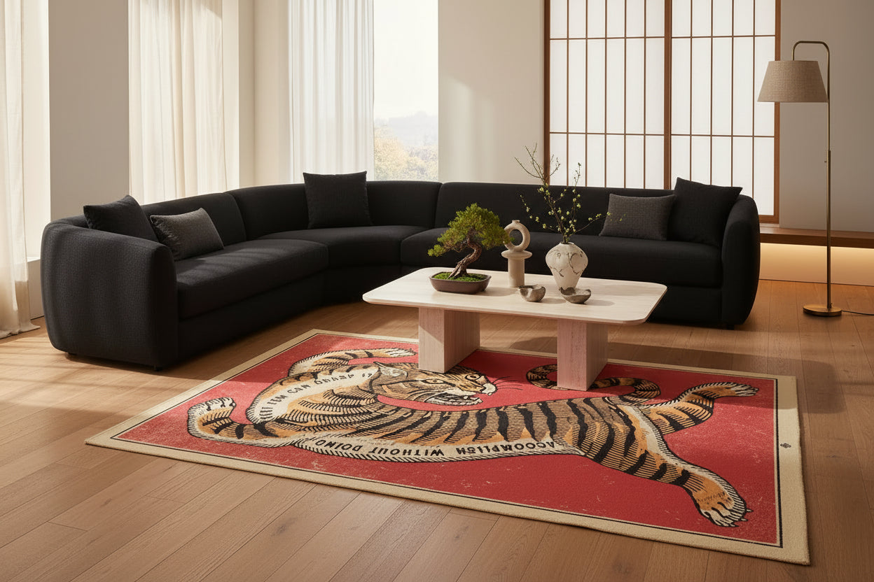 tiger red rug in a living room