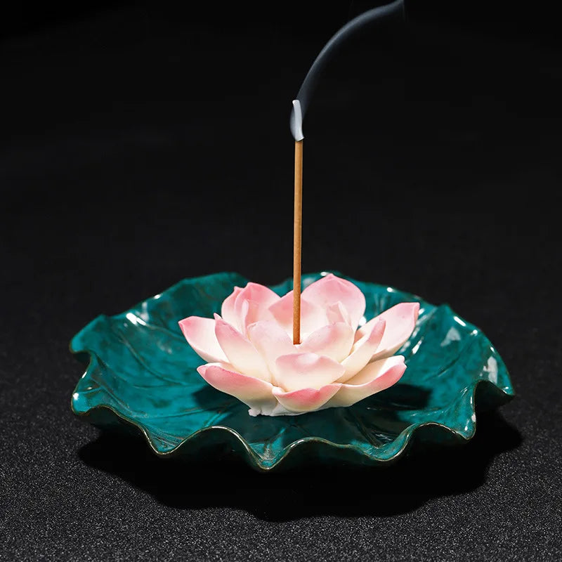 Ceramic Lotus Incense Burner | Handmade Zen Meditation Incense Holder for Home & Yoga Decor