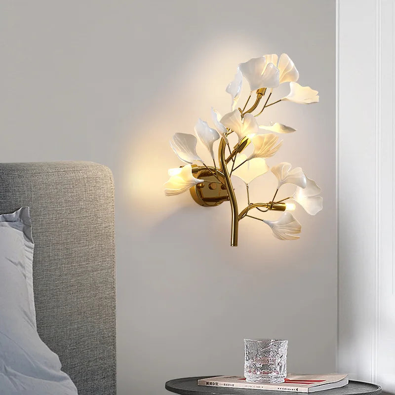 Luxury Acrylic Ginkgo Leaf Wall Lamp | Dimmable LED Gold