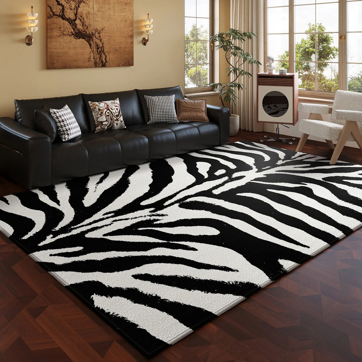 Black & White Zebra Rug | Plush Area Carpet for Living Room & Bedroom