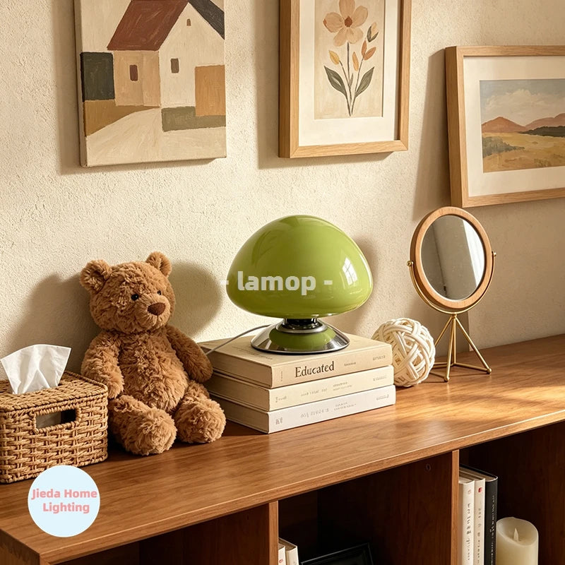Mushroom Cove Glass Table Lamp – Dimmable Retro Bedside Light