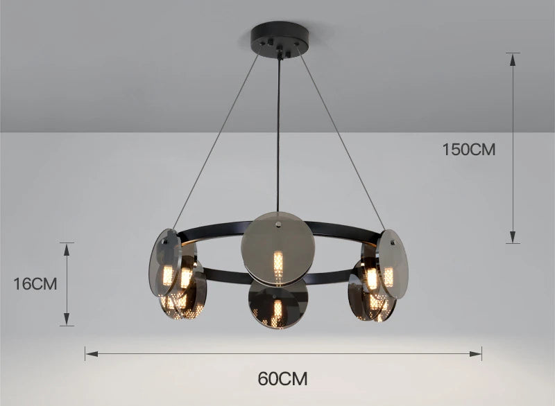 Nordic Glass Pendant Light | Smoke Grey & Gold | Dining Room & Living Room