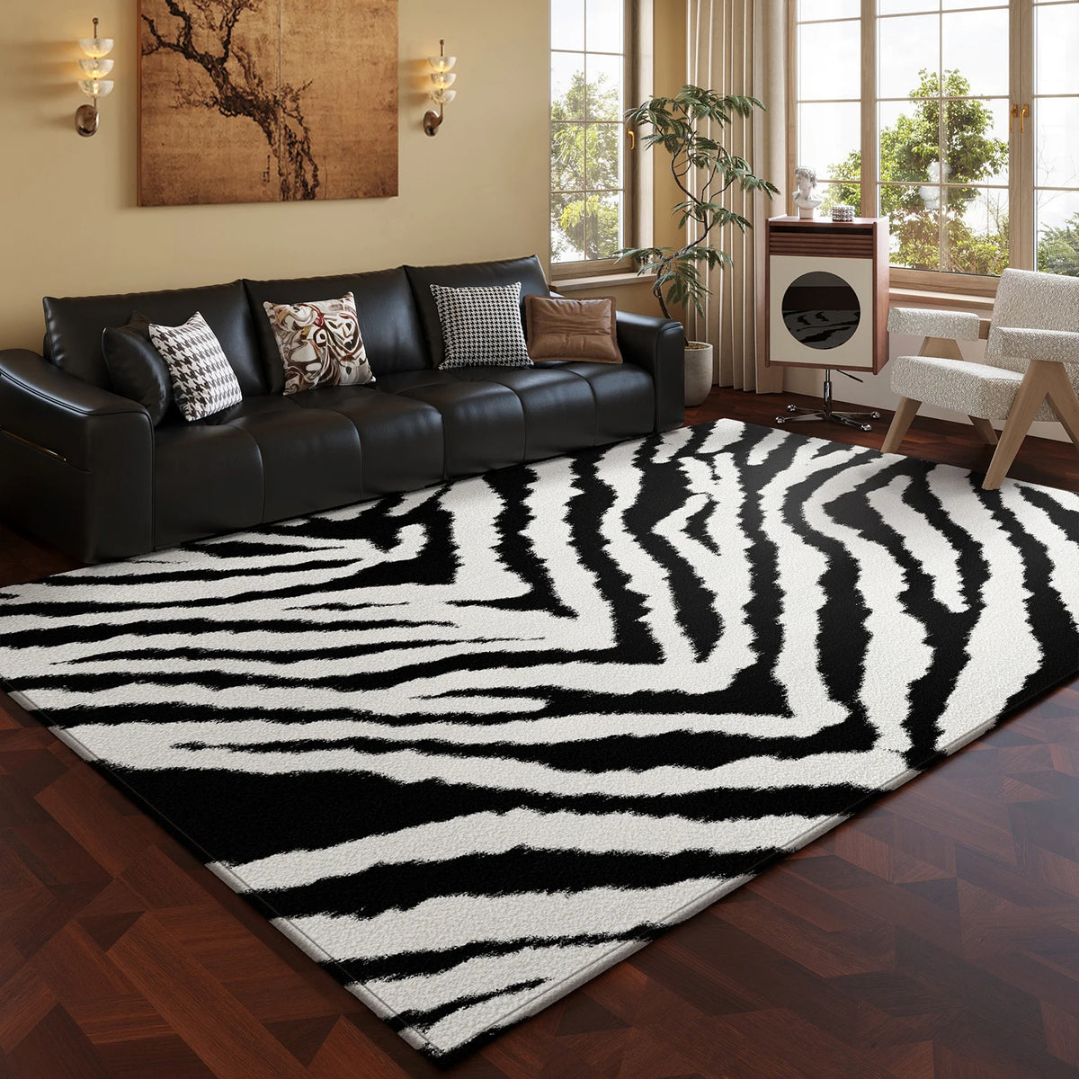 Black & White Zebra Rug | Plush Area Carpet for Living Room & Bedroom