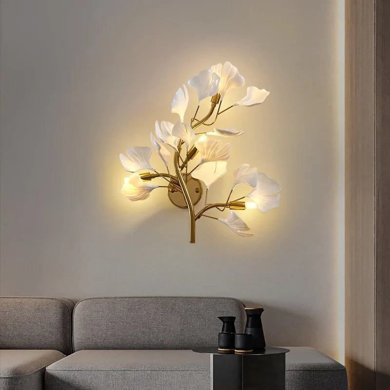 Luxury Acrylic Ginkgo Leaf Wall Lamp | Dimmable LED Gold