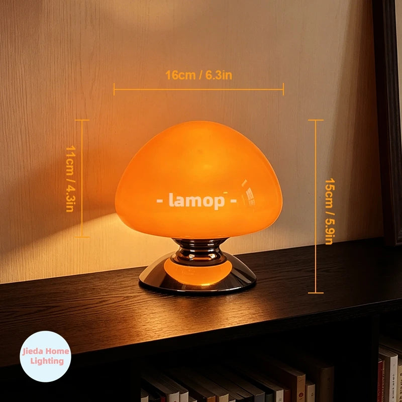 Mushroom Cove Glass Table Lamp – Dimmable Retro Bedside Light