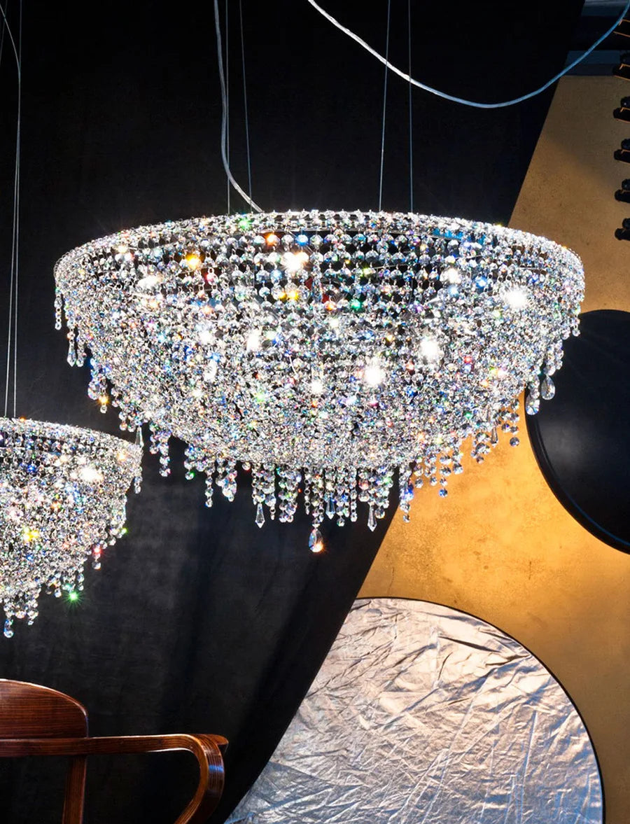 Crystal Glass Round Chandelier | Modern Minimalist | Living Room & Dining Room