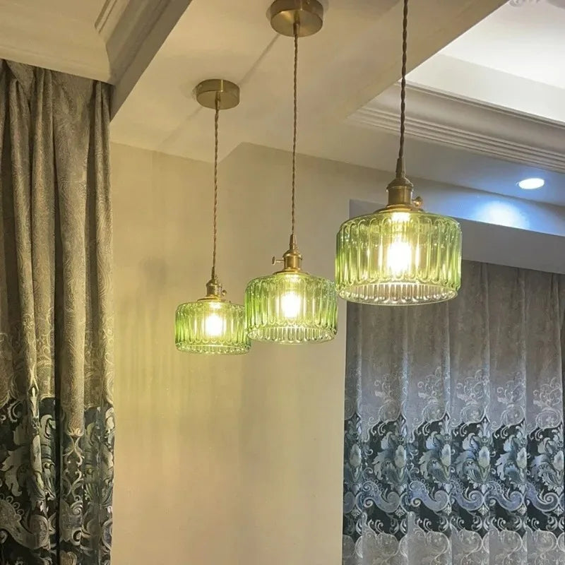 Nordic Ribbed Glass Pendant Light | Brass Copper E27