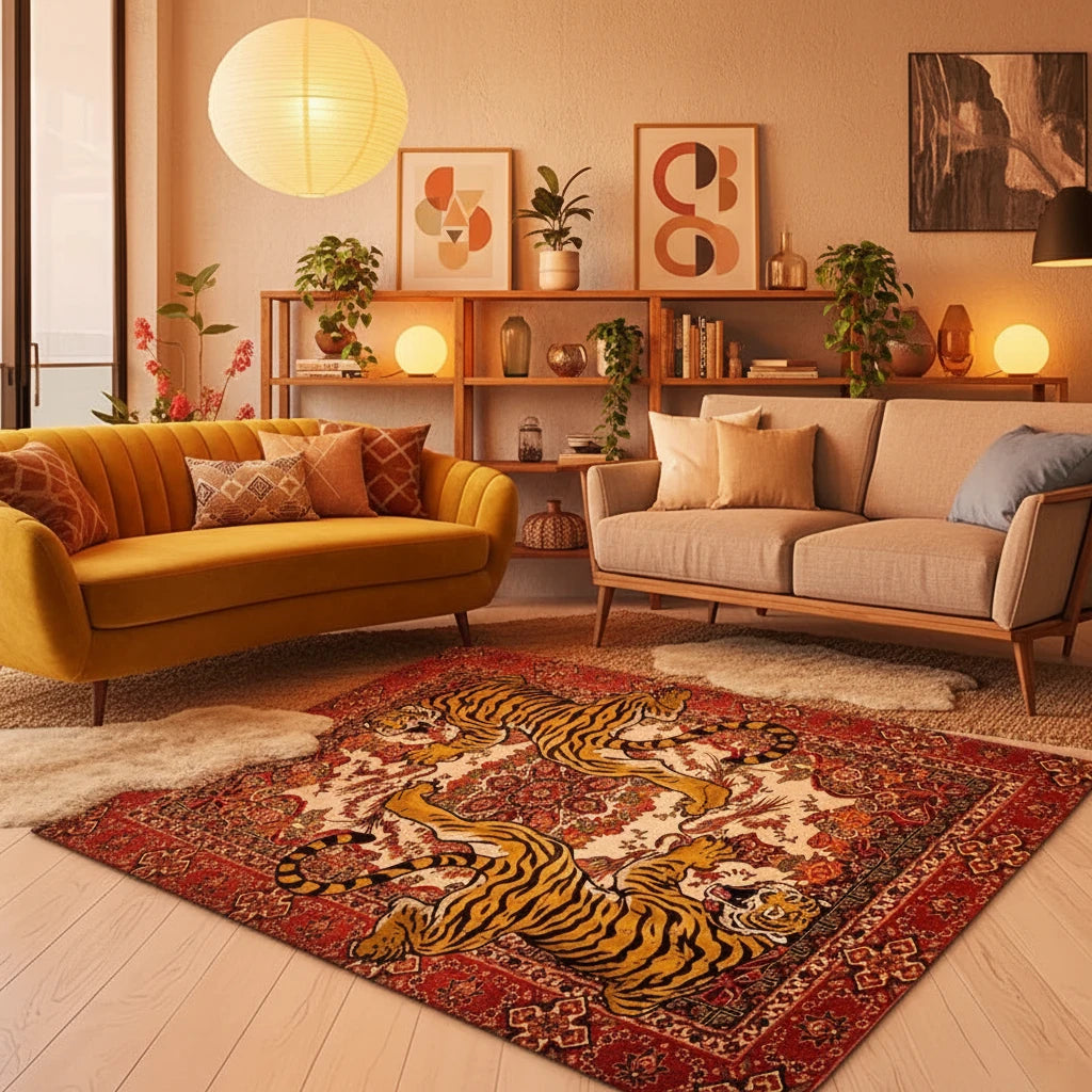 Bohemian Tiger Print Area Rug | Soft Non-Slip Carpet