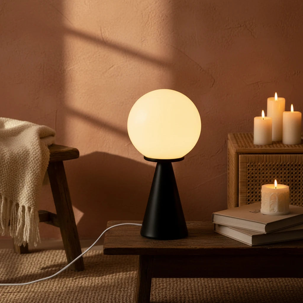 Contrast Sphere Glass Table Lamp | Two-Tone Nordic Bedside Lamp for Bedroom & Living Room