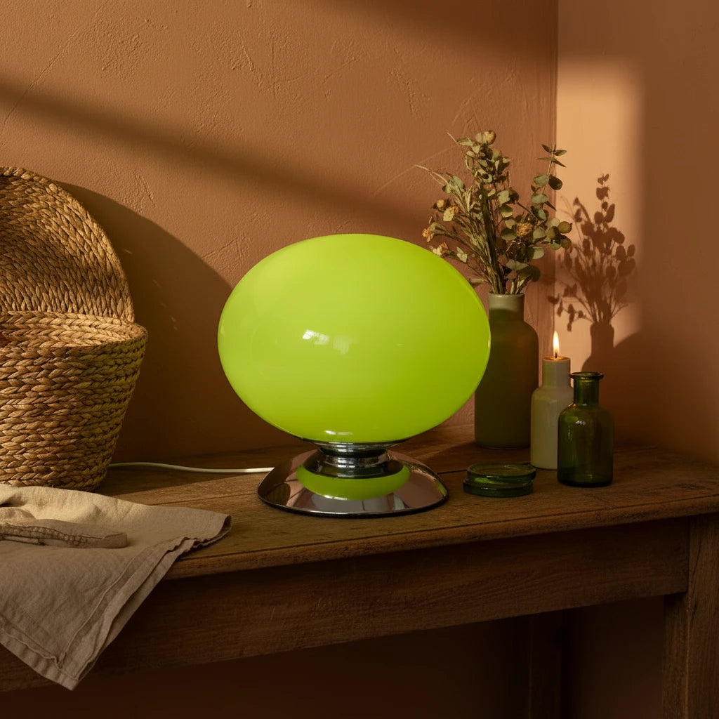 White Globe Shell Glass Table Lamp | Italian Retro Bedside Lamp for Bedroom & Entryway