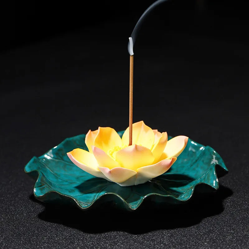 Ceramic Lotus Incense Burner | Handmade Zen Meditation Incense Holder for Home & Yoga Decor