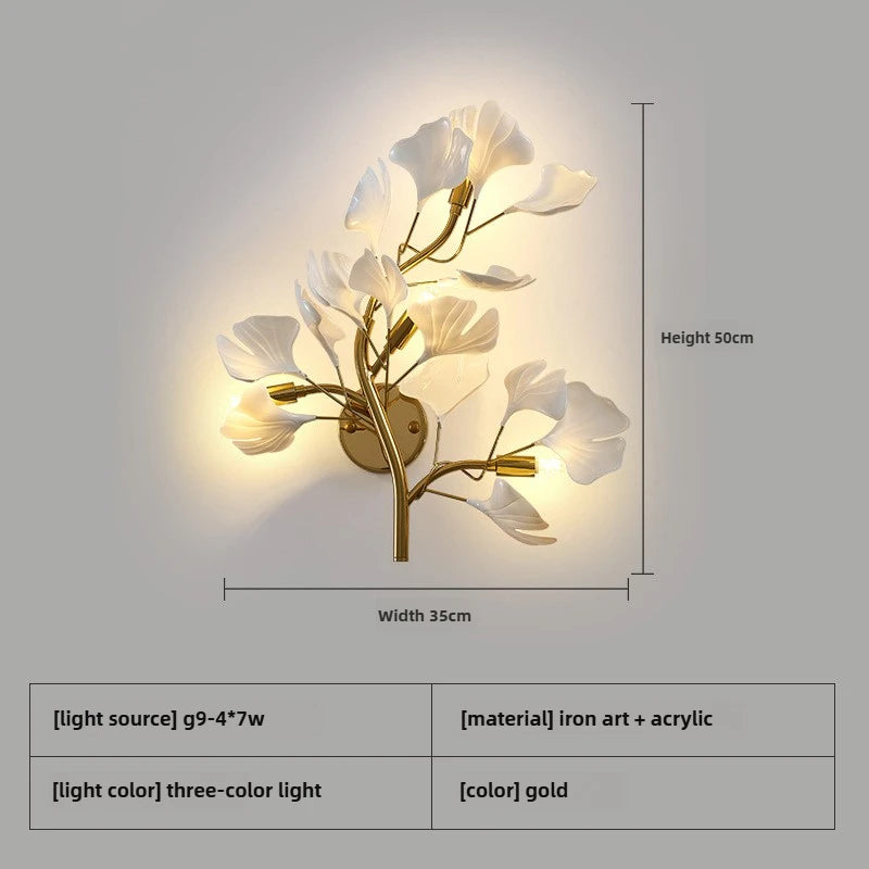Luxury Acrylic Ginkgo Leaf Wall Lamp | Dimmable LED Gold