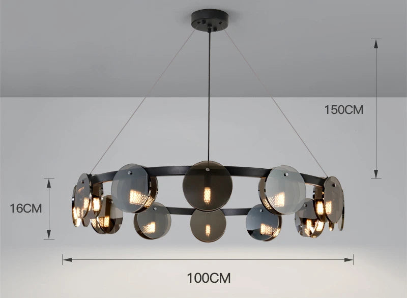 Nordic Glass Pendant Light | Smoke Grey & Gold | Dining Room & Living Room