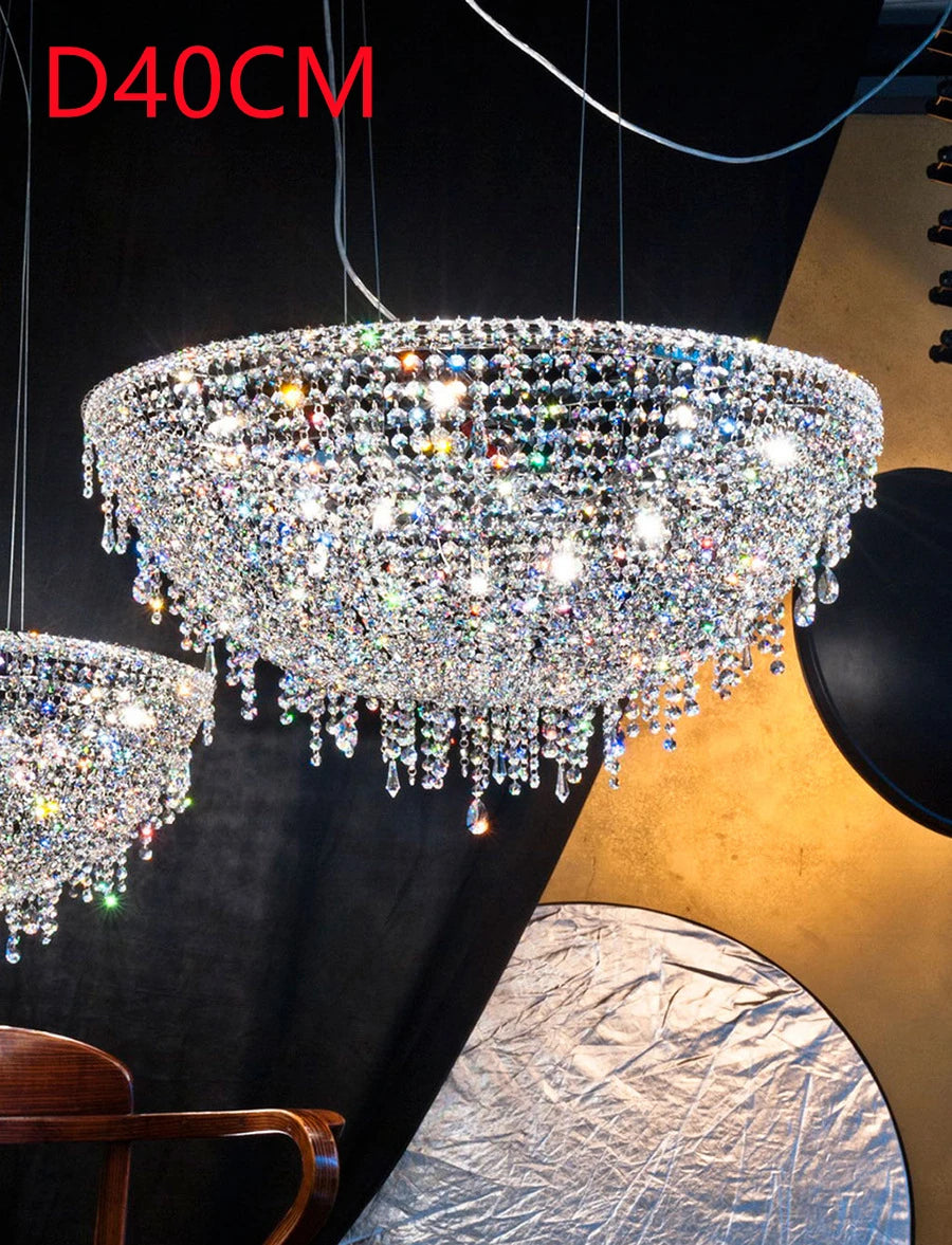 Crystal Glass Round Chandelier | Modern Minimalist | Living Room & Dining Room