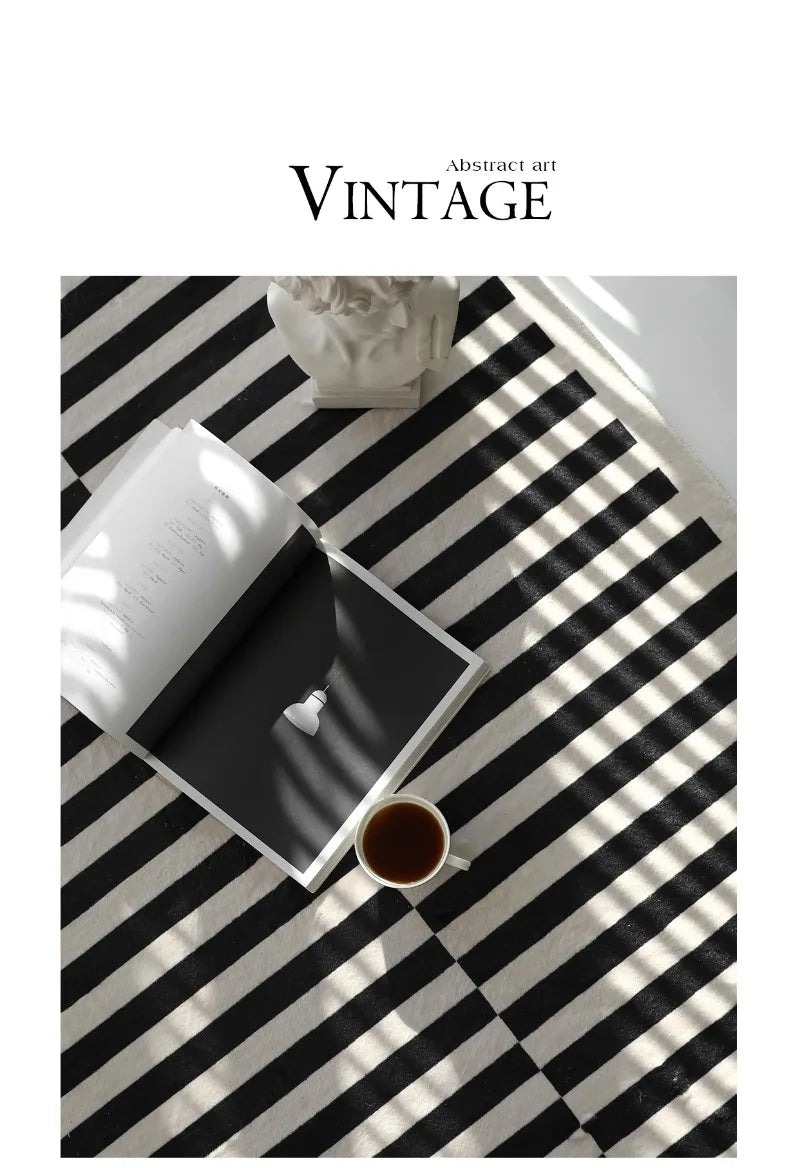 Black & White Plaid Plush Rug