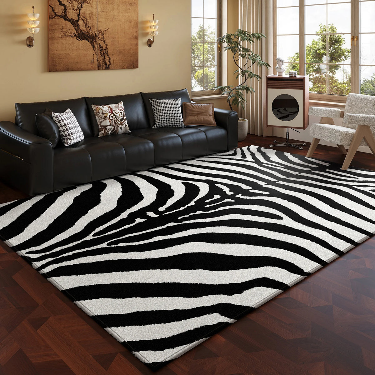 Black & White Zebra Rug | Plush Area Carpet for Living Room & Bedroom