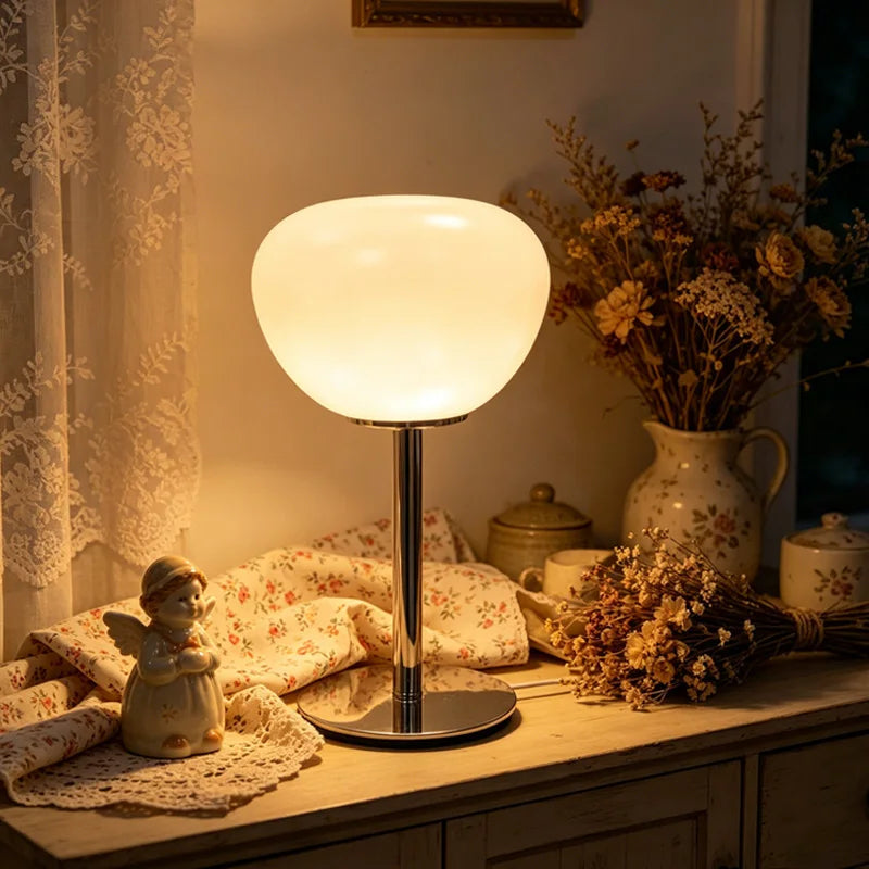 Rounded Glass Table Lamp with Chrome Base | Bedside Lamp for Bedroom & Home Office