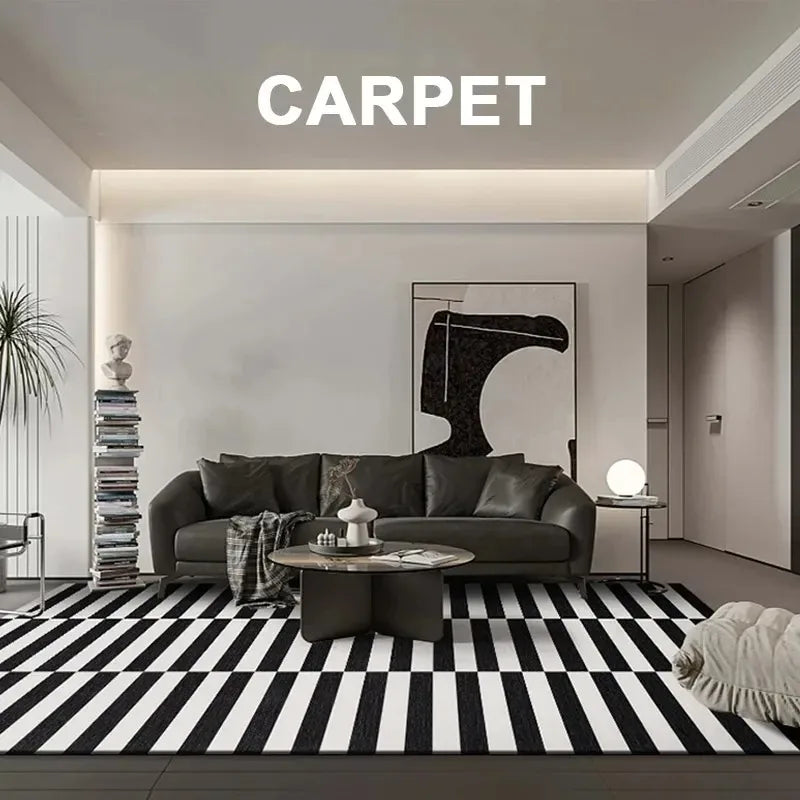 Black & White Plaid Plush Rug