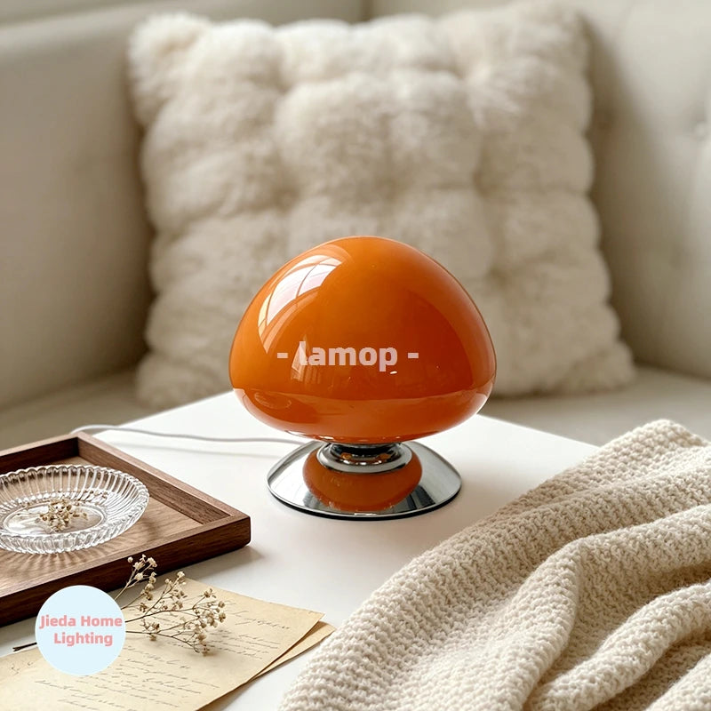 Mushroom Cove Glass Table Lamp – Dimmable Retro Bedside Light