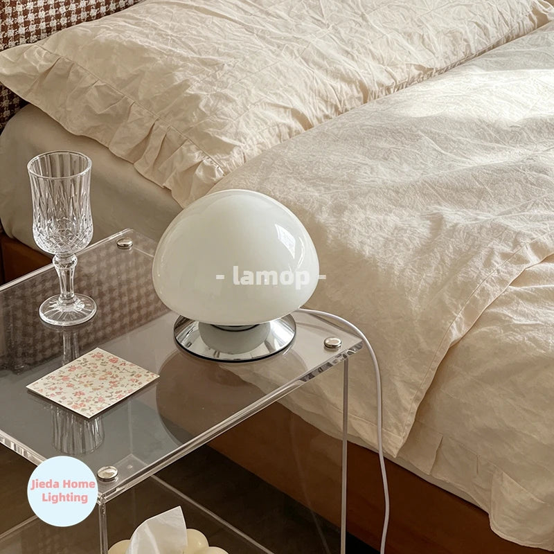 Mushroom Cove Glass Table Lamp – Dimmable Retro Bedside Light