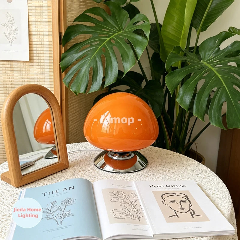 Mushroom Cove Glass Table Lamp – Dimmable Retro Bedside Light