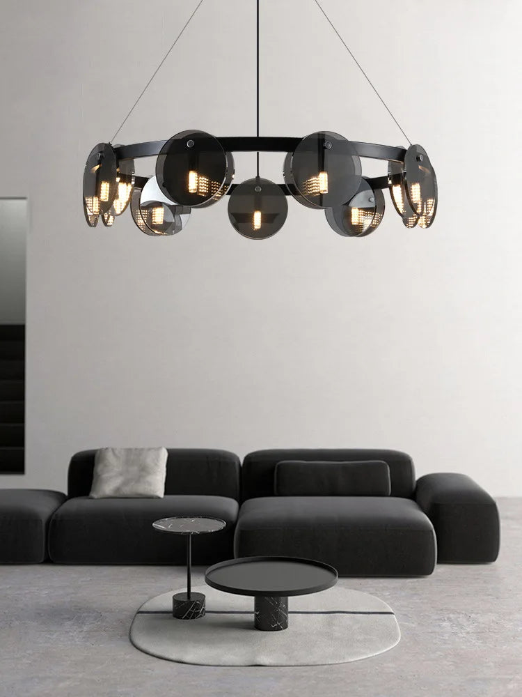 Nordic Glass Pendant Light | Smoke Grey & Gold | Dining Room & Living Room