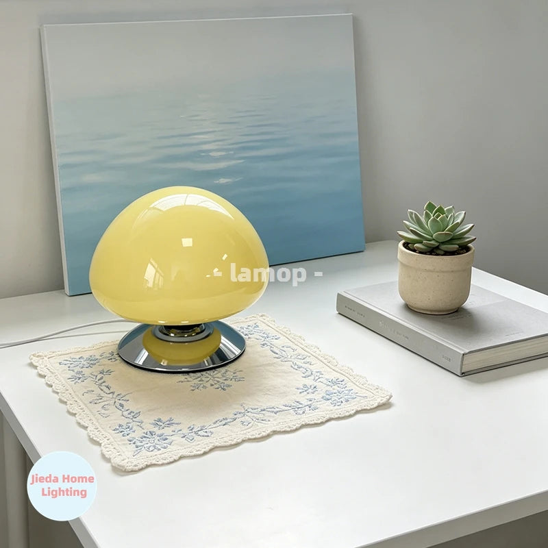 Mushroom Cove Glass Table Lamp – Dimmable Retro Bedside Light