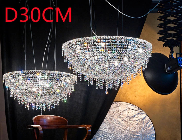 Crystal Glass Round Chandelier | Modern Minimalist | Living Room & Dining Room
