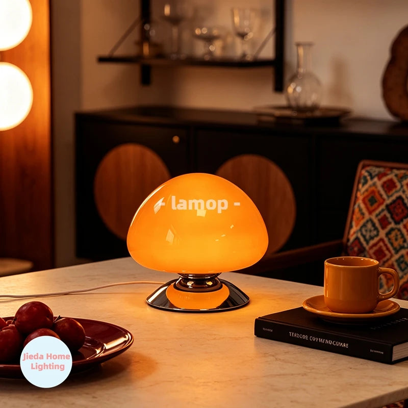 Mushroom Cove Glass Table Lamp – Dimmable Retro Bedside Light