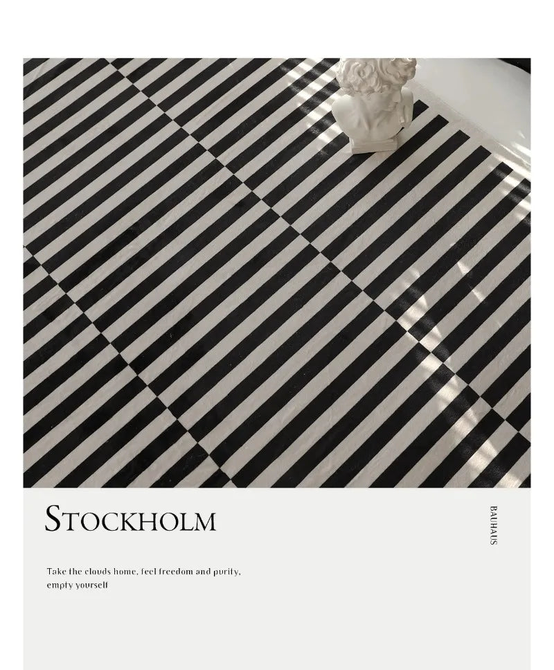 Black & White Plaid Plush Rug