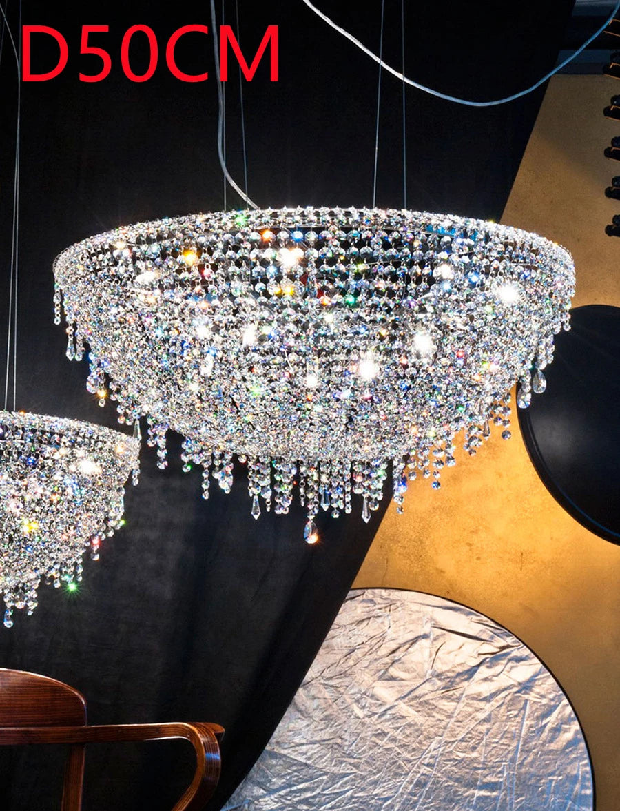 Crystal Glass Round Chandelier | Modern Minimalist | Living Room & Dining Room