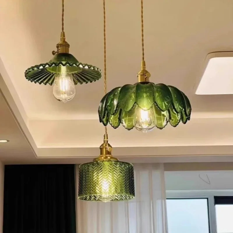 Nordic Ribbed Glass Pendant Light | Brass Copper E27