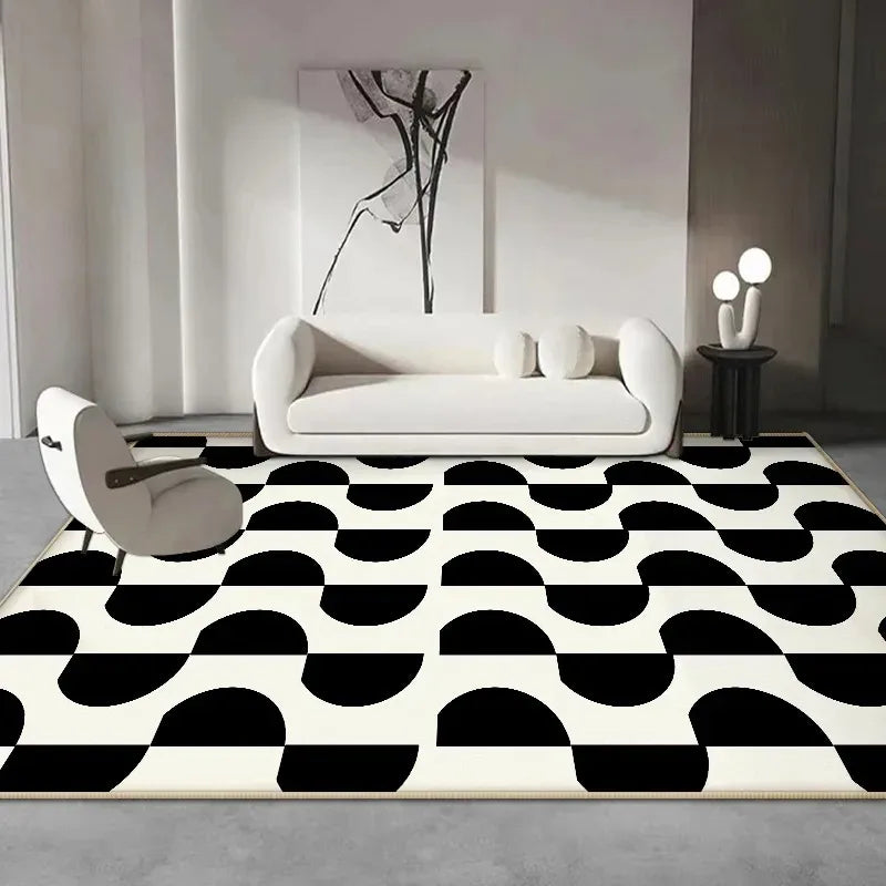 Black & White Plaid Plush Rug