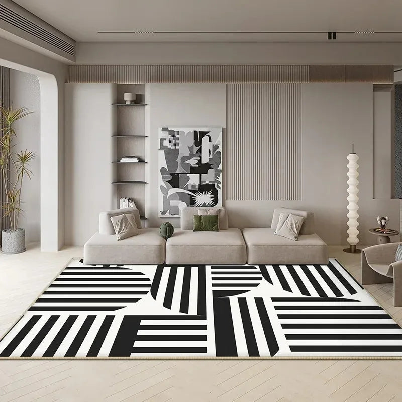 Black & White Plaid Plush Rug