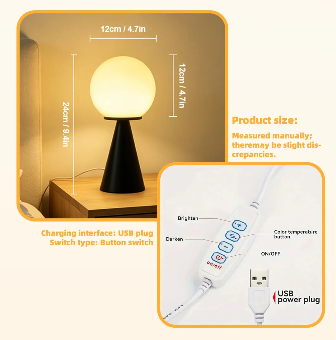 Contrast Sphere Glass Table Lamp | Two-Tone Nordic Bedside Lamp for Bedroom & Living Room