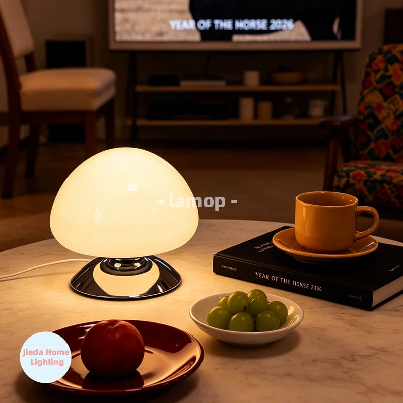Mushroom Cove Glass Table Lamp – Dimmable Retro Bedside Light