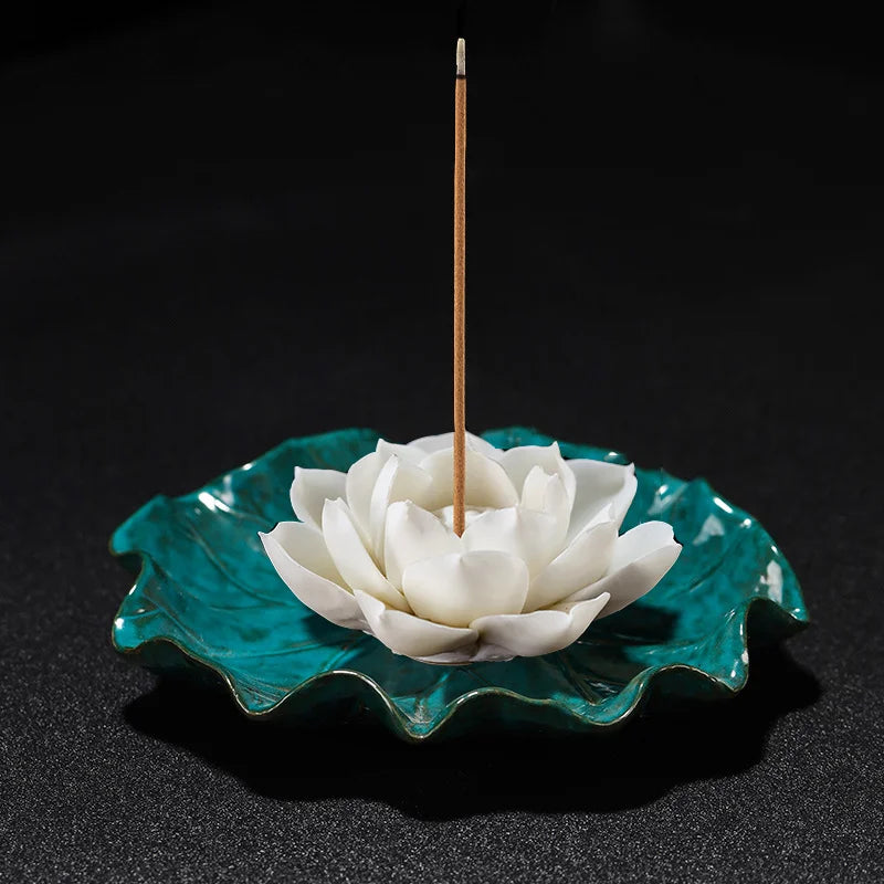 Ceramic Lotus Incense Burner | Handmade Zen Meditation Incense Holder for Home & Yoga Decor