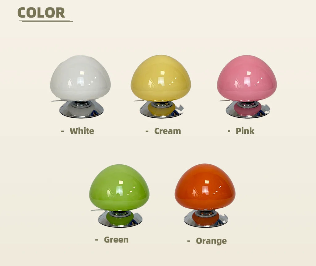 Mushroom Cove Glass Table Lamp – Dimmable Retro Bedside Light