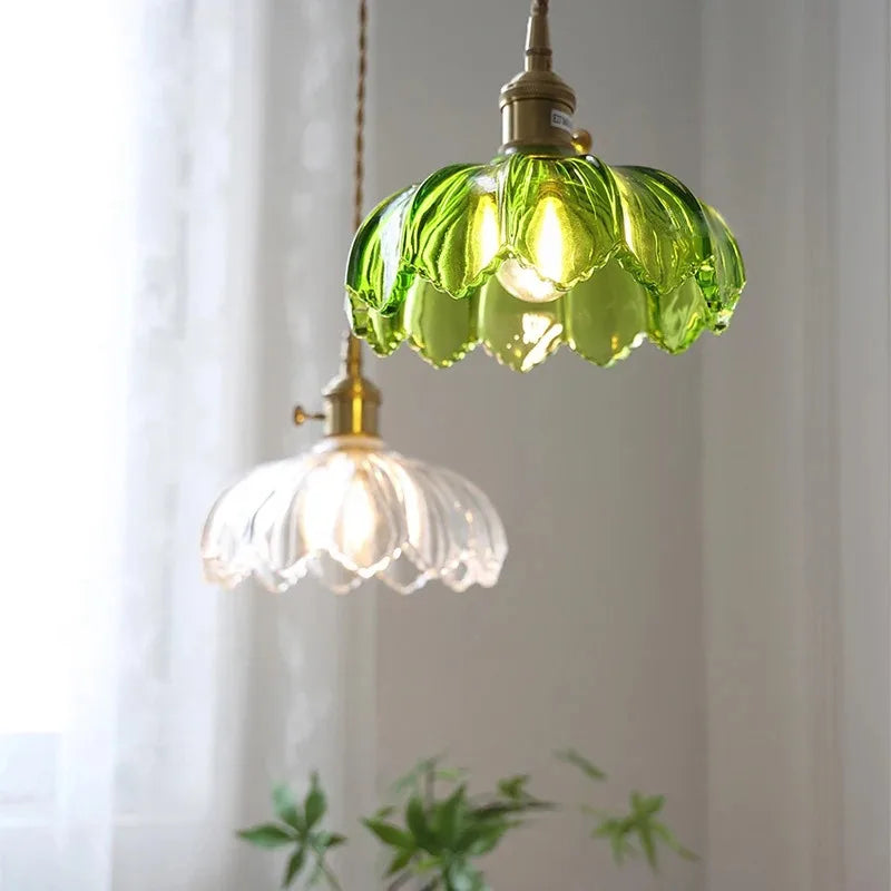 Nordic Ribbed Glass Pendant Light | Brass Copper E27