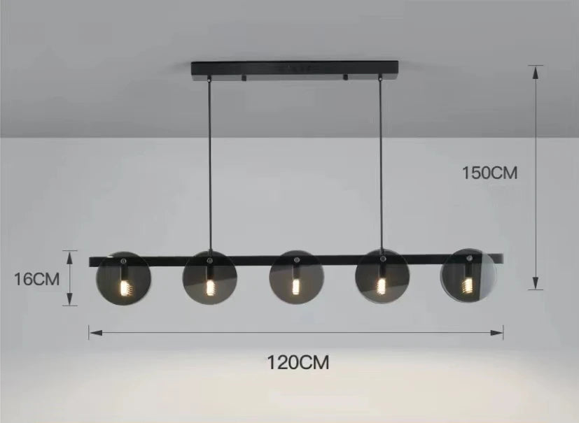 Nordic Glass Pendant Light | Smoke Grey & Gold | Dining Room & Living Room