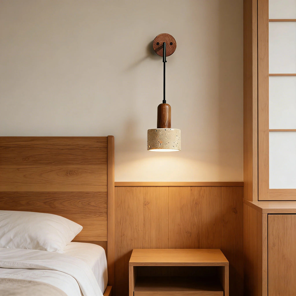 Travertine Stone Wabi-Sabi Wall Sconce | E27 LED Light for Bedroom, Living Room & Corridor