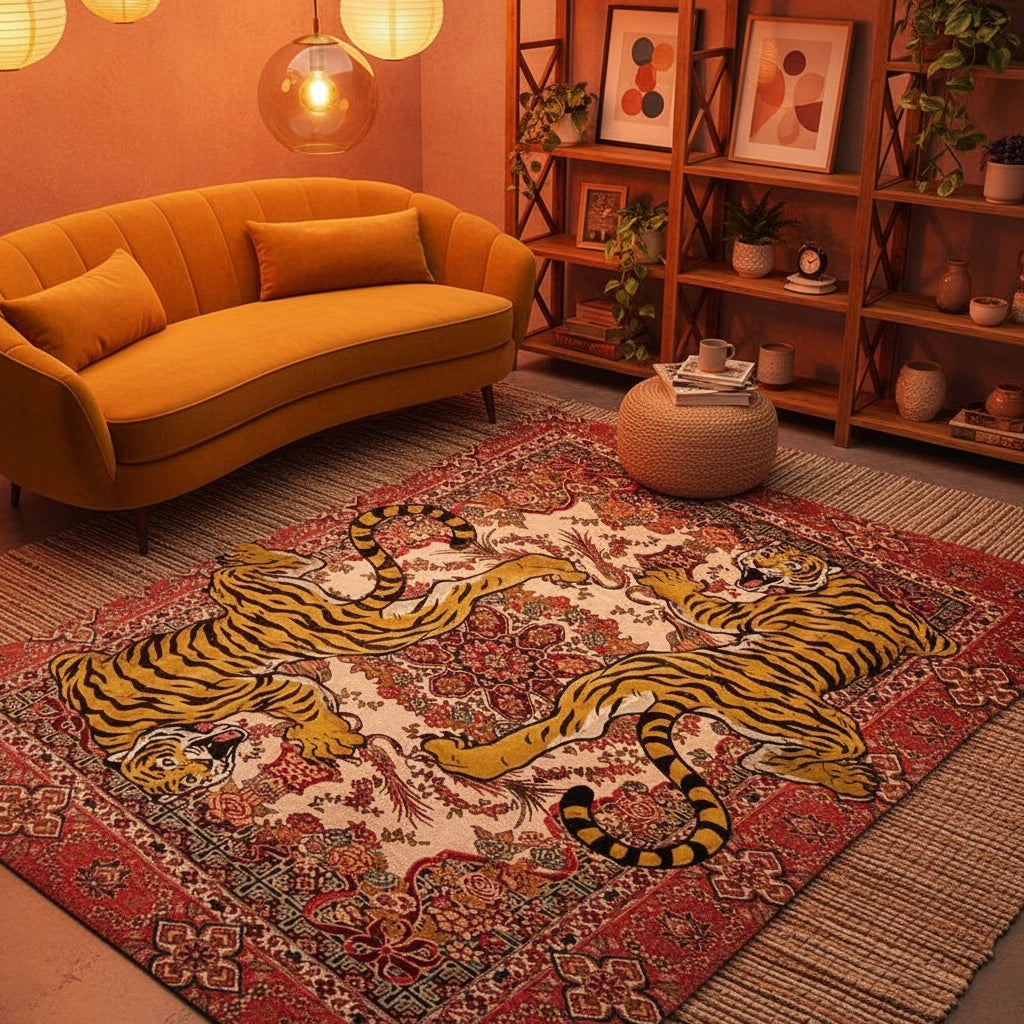 Bohemian Tiger Print Area Rug | Soft Non-Slip Carpet