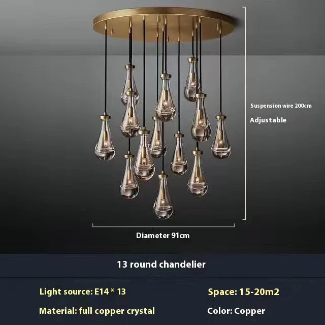 Water Drop Crystal Chandelier | Modern Vintage | Gold or Black | 1 to 31 Lights