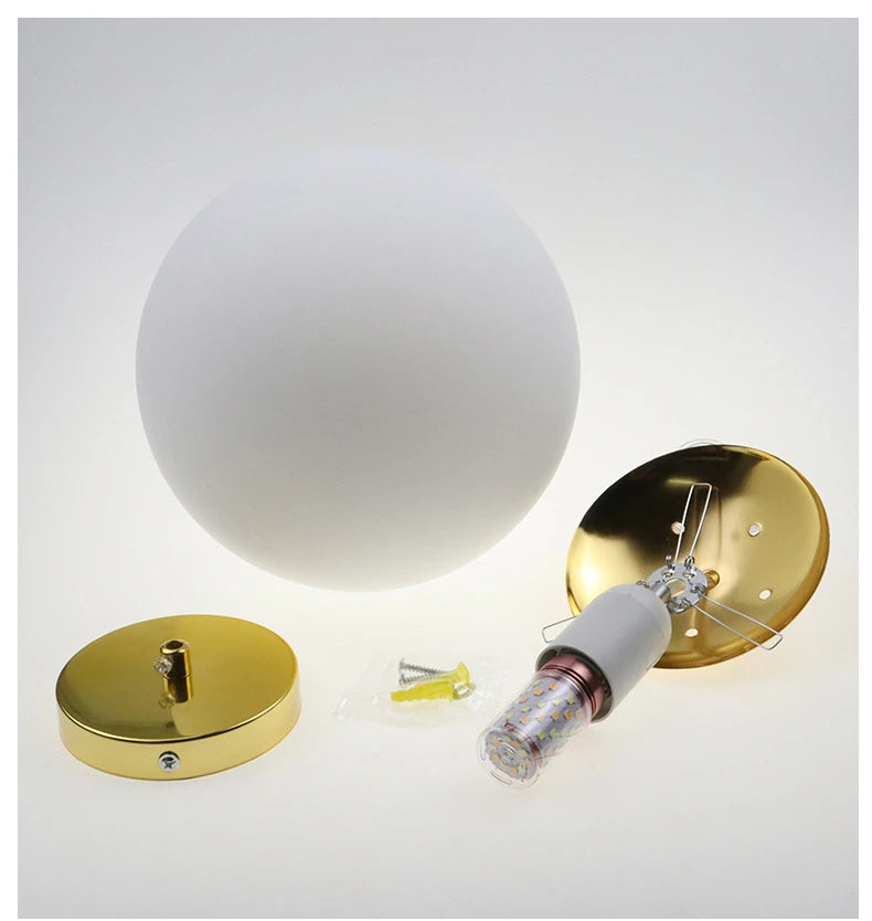 Globe Pendant Lamp | White Frosted Acrylic | Gold, Silver, Black or White