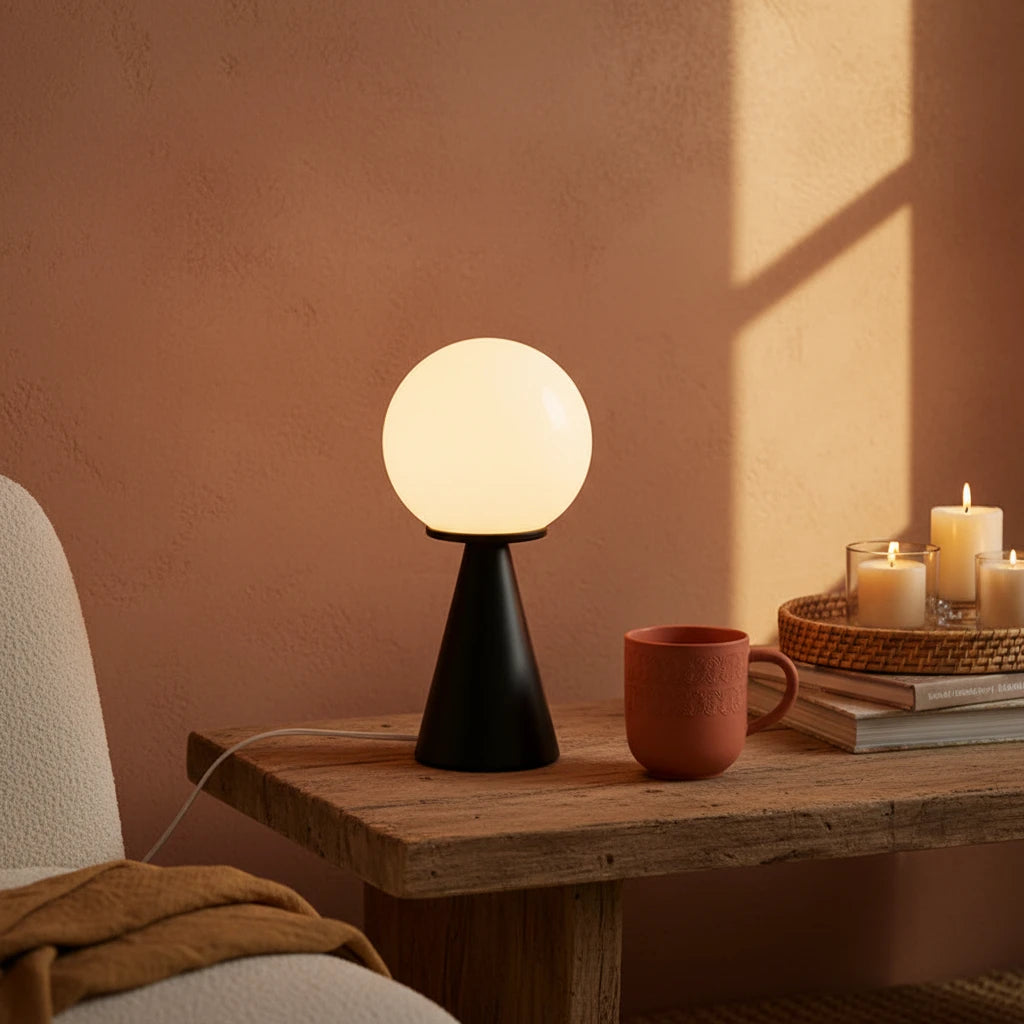 Contrast Sphere Glass Table Lamp | Two-Tone Nordic Bedside Lamp for Bedroom & Living Room
