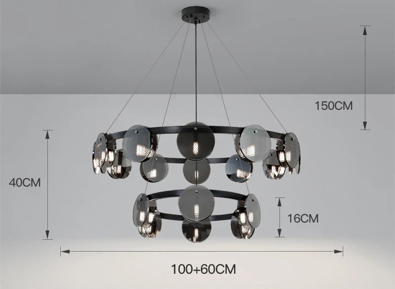 Nordic Glass Pendant Light | Smoke Grey & Gold | Dining Room & Living Room