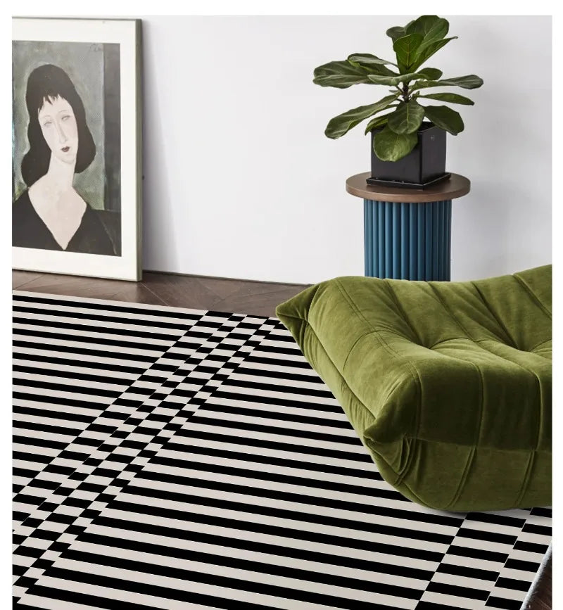 Black & White Plaid Plush Rug