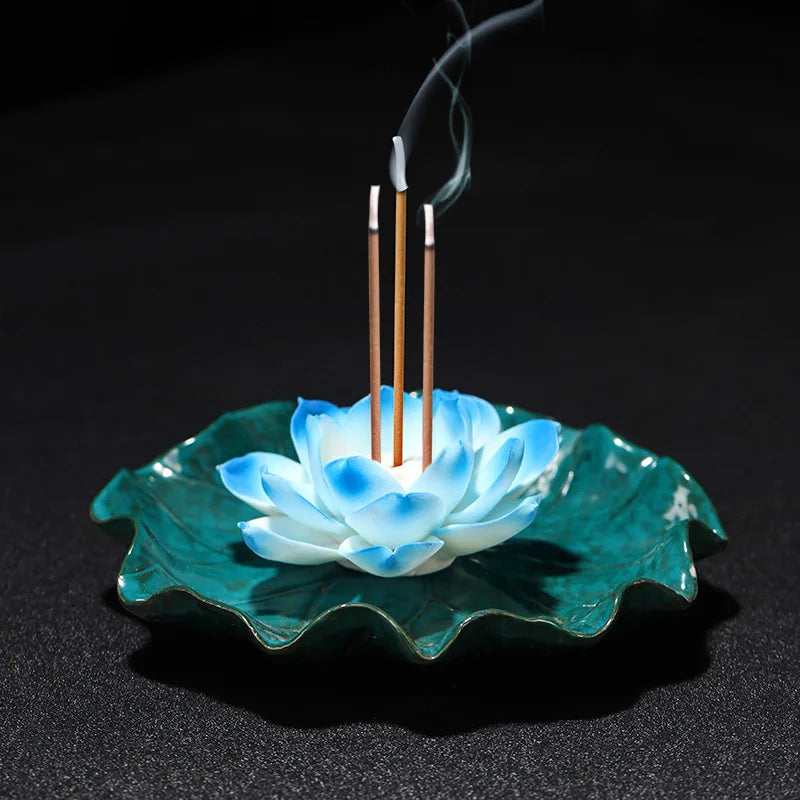Ceramic Lotus Incense Burner | Handmade Zen Meditation Incense Holder for Home & Yoga Decor